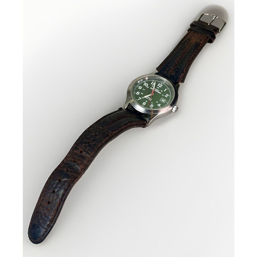 Timex Expedition Mens Watch 36mm Green Dial Leather Indiglo Date *Needs Battery - Picture 10 of 13